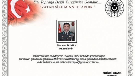 Binbaşı Mehmet Duman Şehit Oldu!