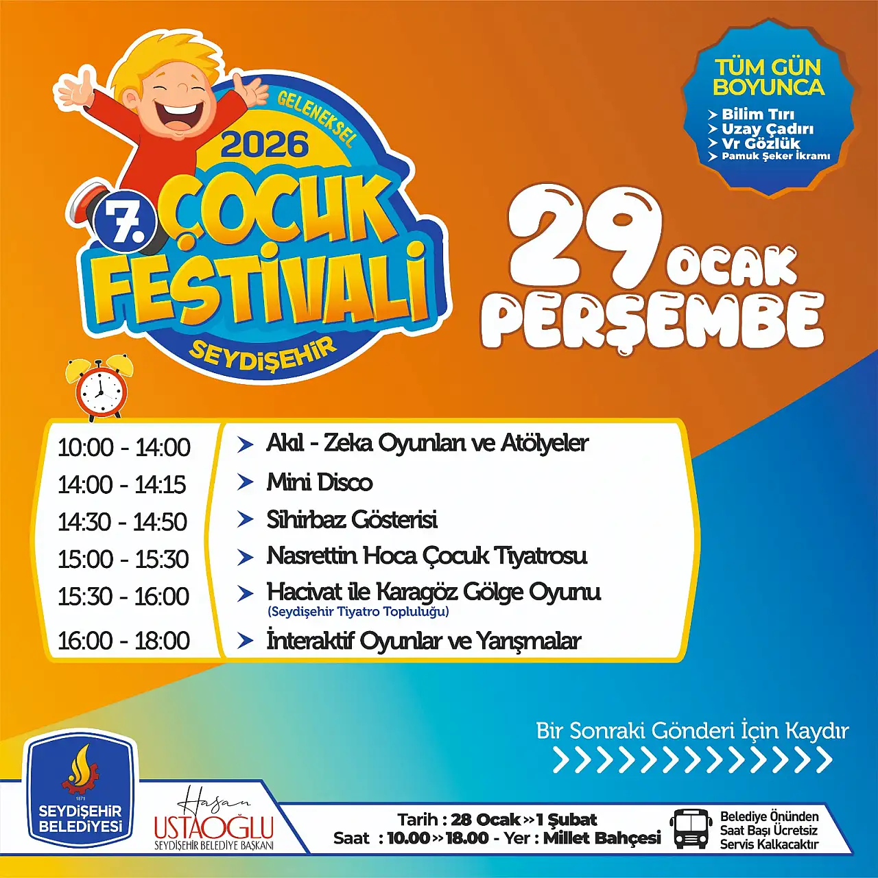 7. Geleneksel sömestr çocuk festivali Seydişehir'de başlıyor