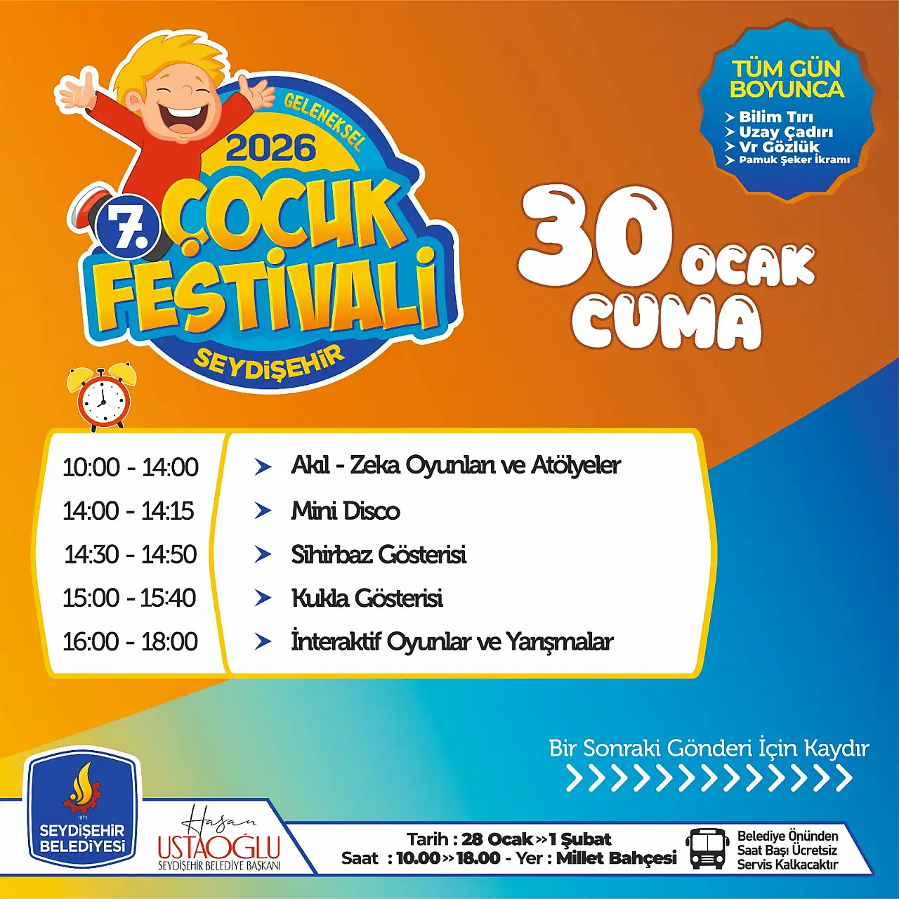 7. Geleneksel sömestr çocuk festivali Seydişehir'de başlıyor