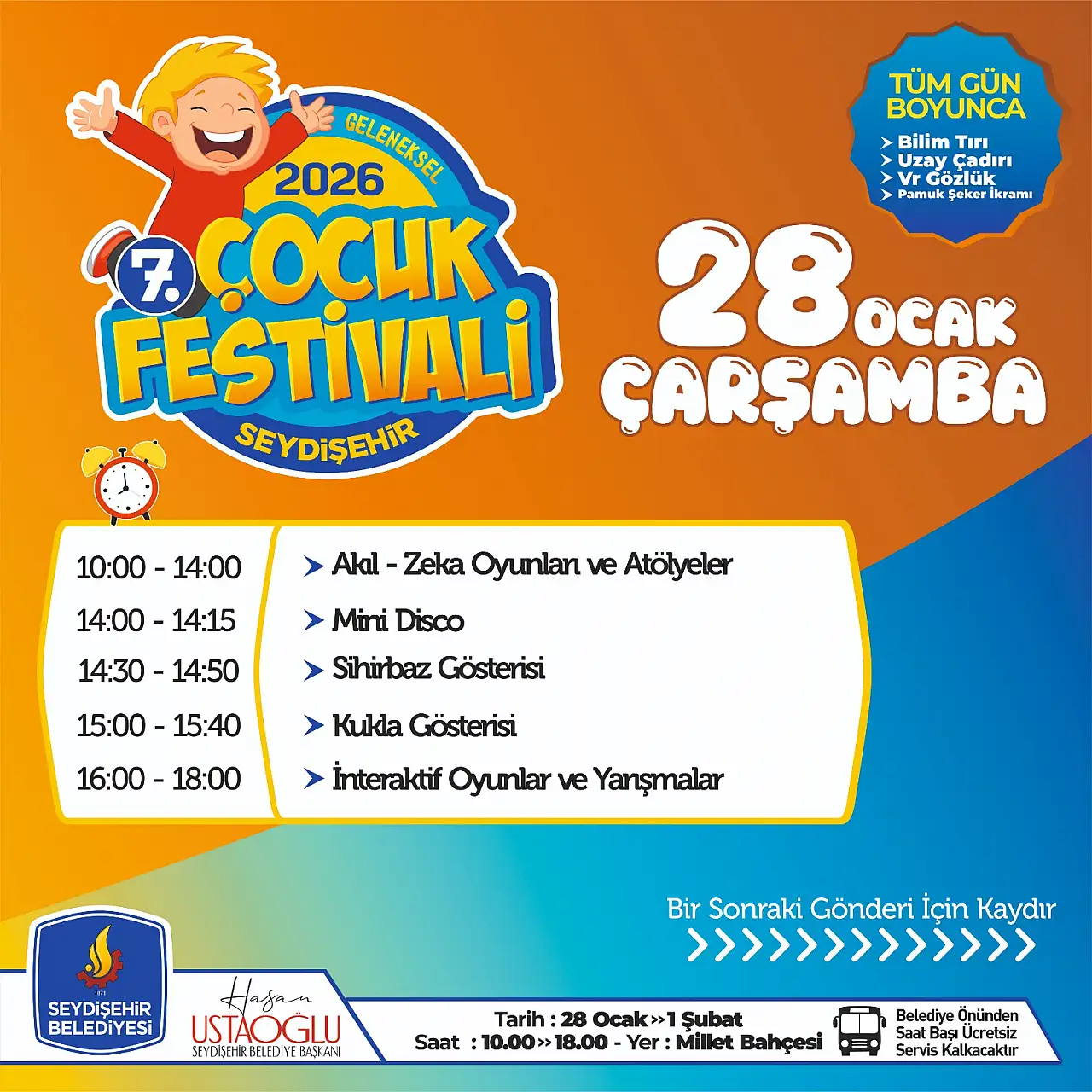 7. Geleneksel sömestr çocuk festivali Seydişehir'de başlıyor