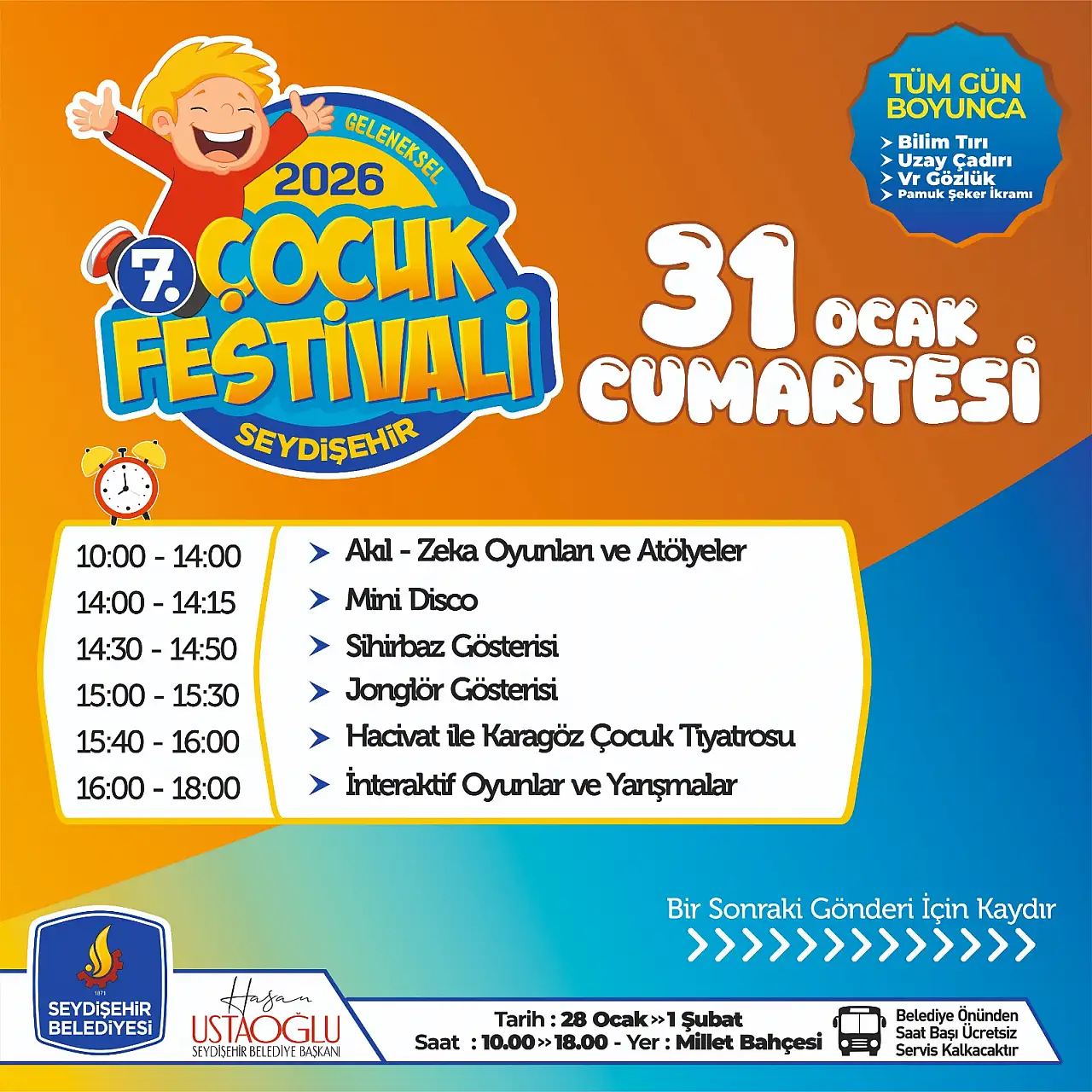 7. Geleneksel sömestr çocuk festivali Seydişehir'de başlıyor