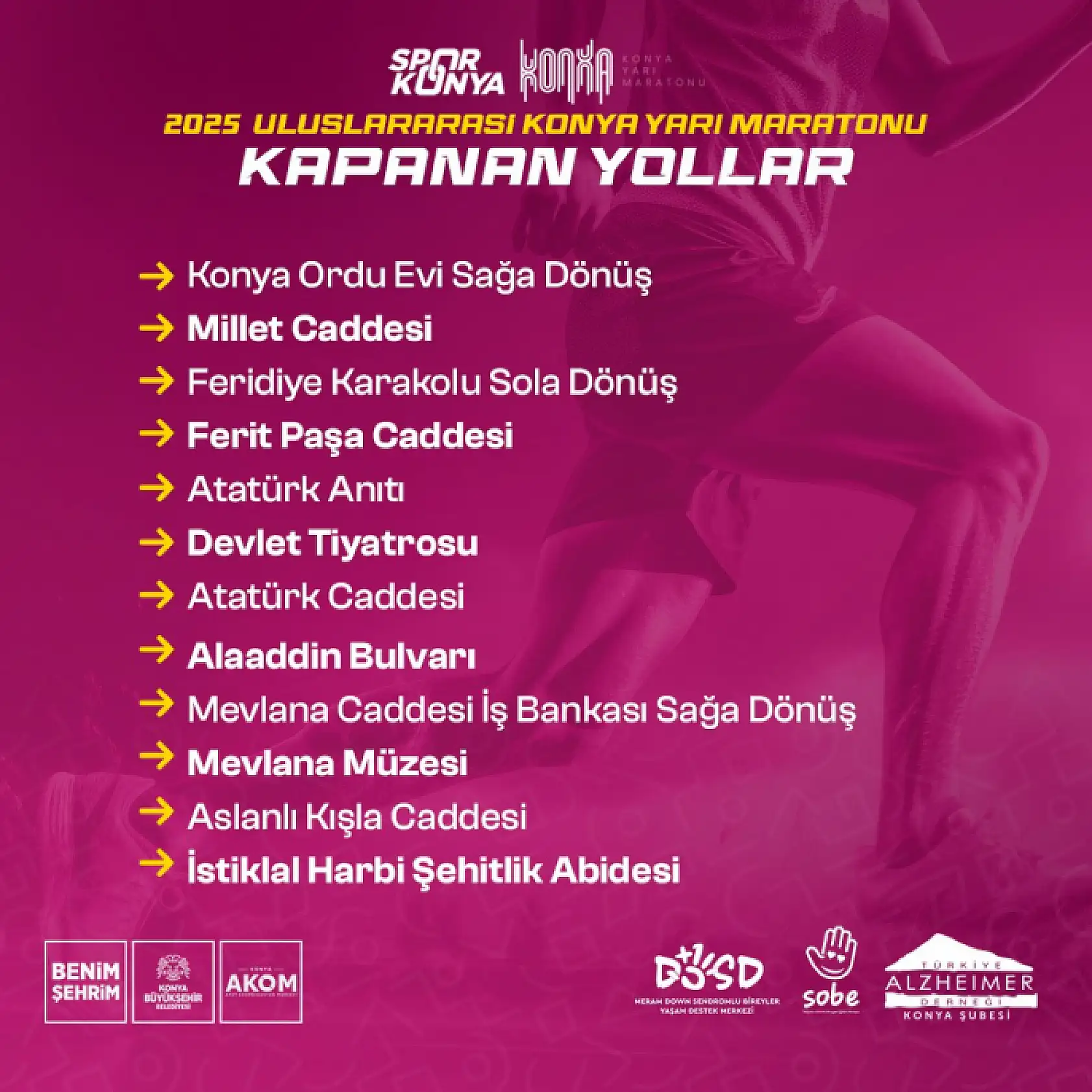18 Mayıs'ta Konya'da Bu Yollara Dikkat: Maraton Nedeniyle Trafiğe Kapatılacak