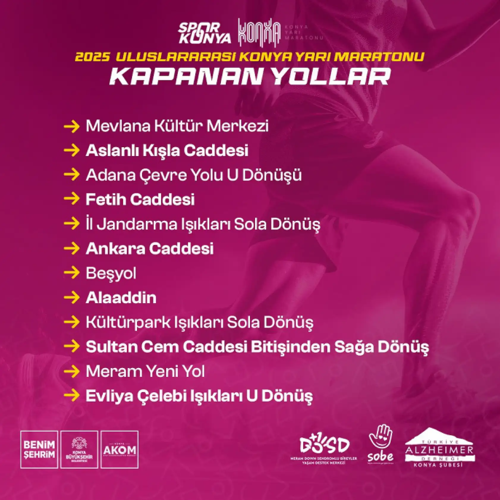 18 Mayıs'ta Konya'da Bu Yollara Dikkat: Maraton Nedeniyle Trafiğe Kapatılacak