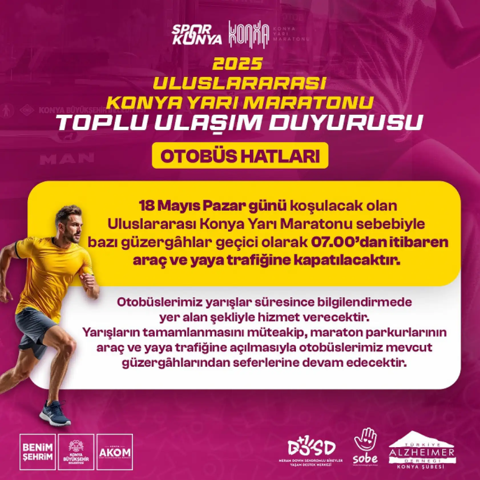 Konya Maratonu Günü Toplu Taşıma Nasıl Olacak? Otobüs Hatlarına Geçici Değişiklik