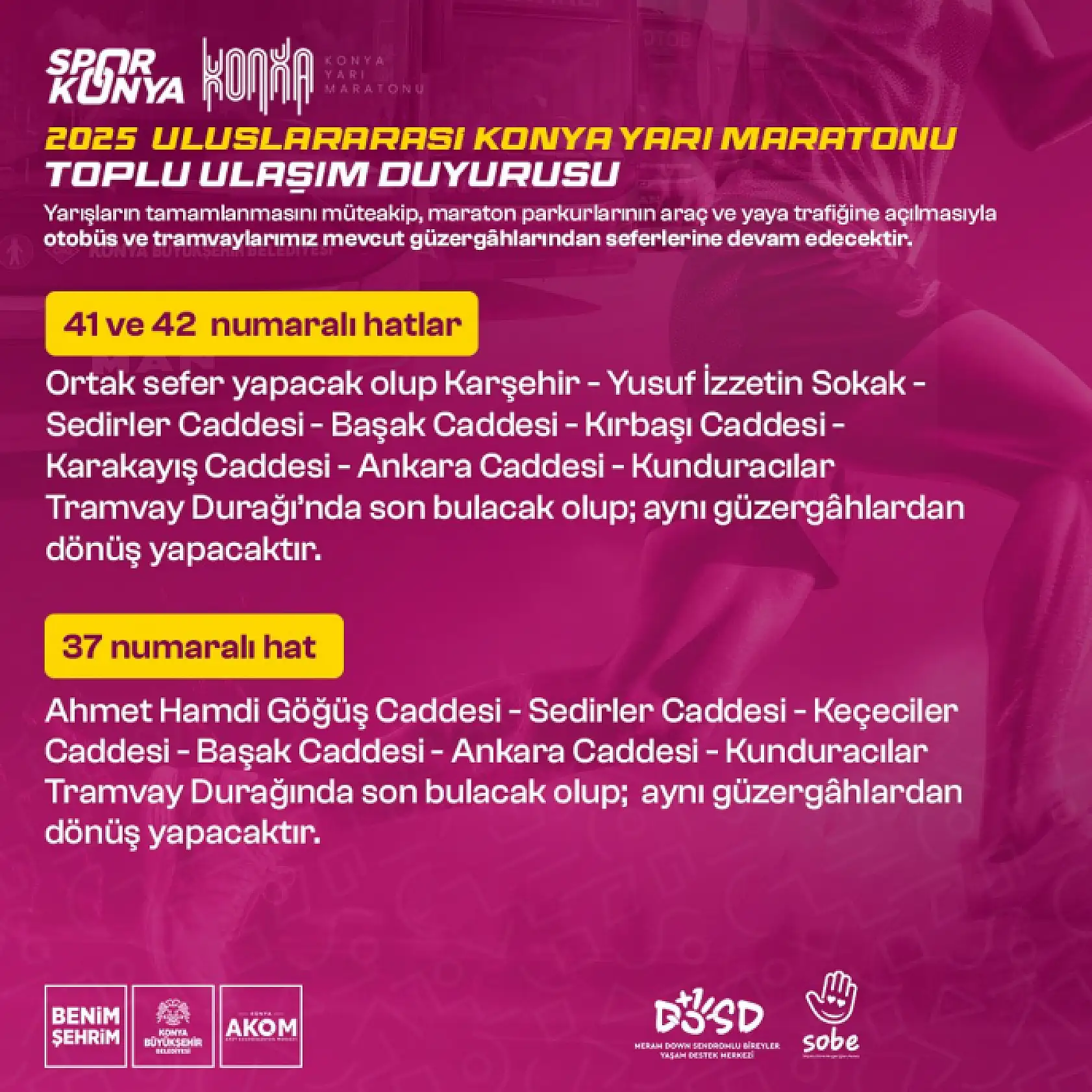 Konya Maratonu Günü Toplu Taşıma Nasıl Olacak? Otobüs Hatlarına Geçici Değişiklik