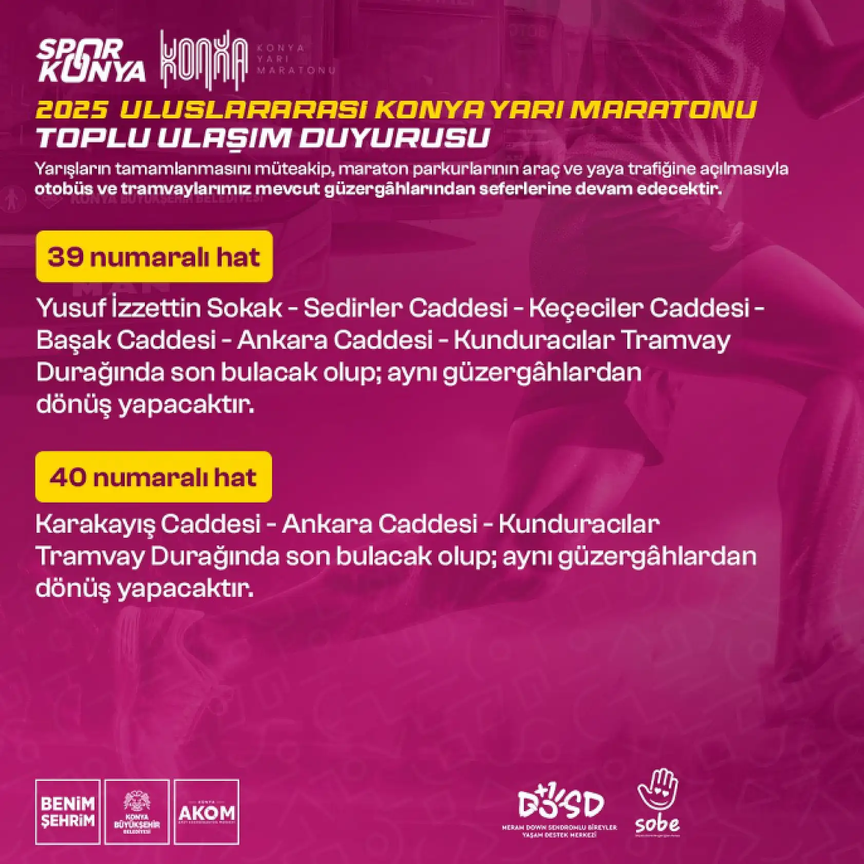 Konya Maratonu Günü Toplu Taşıma Nasıl Olacak? Otobüs Hatlarına Geçici Değişiklik