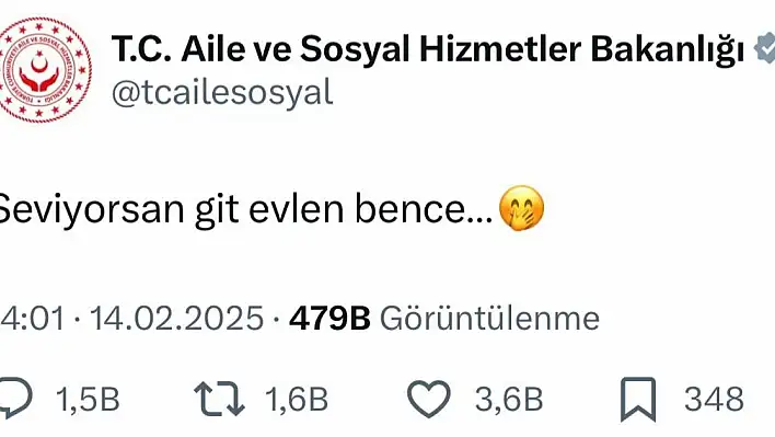 Bakanlıktan Sevgililer Günü mesajı: 'Seviyorsan git evlen bence'